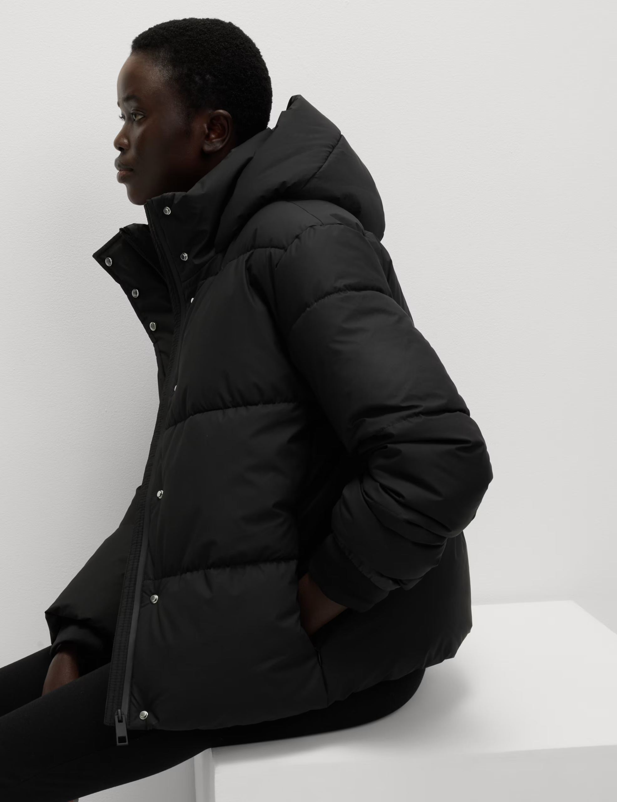 Lightweight Hooded Rubber Duvet Jacket with Funnel Neck - Image 12