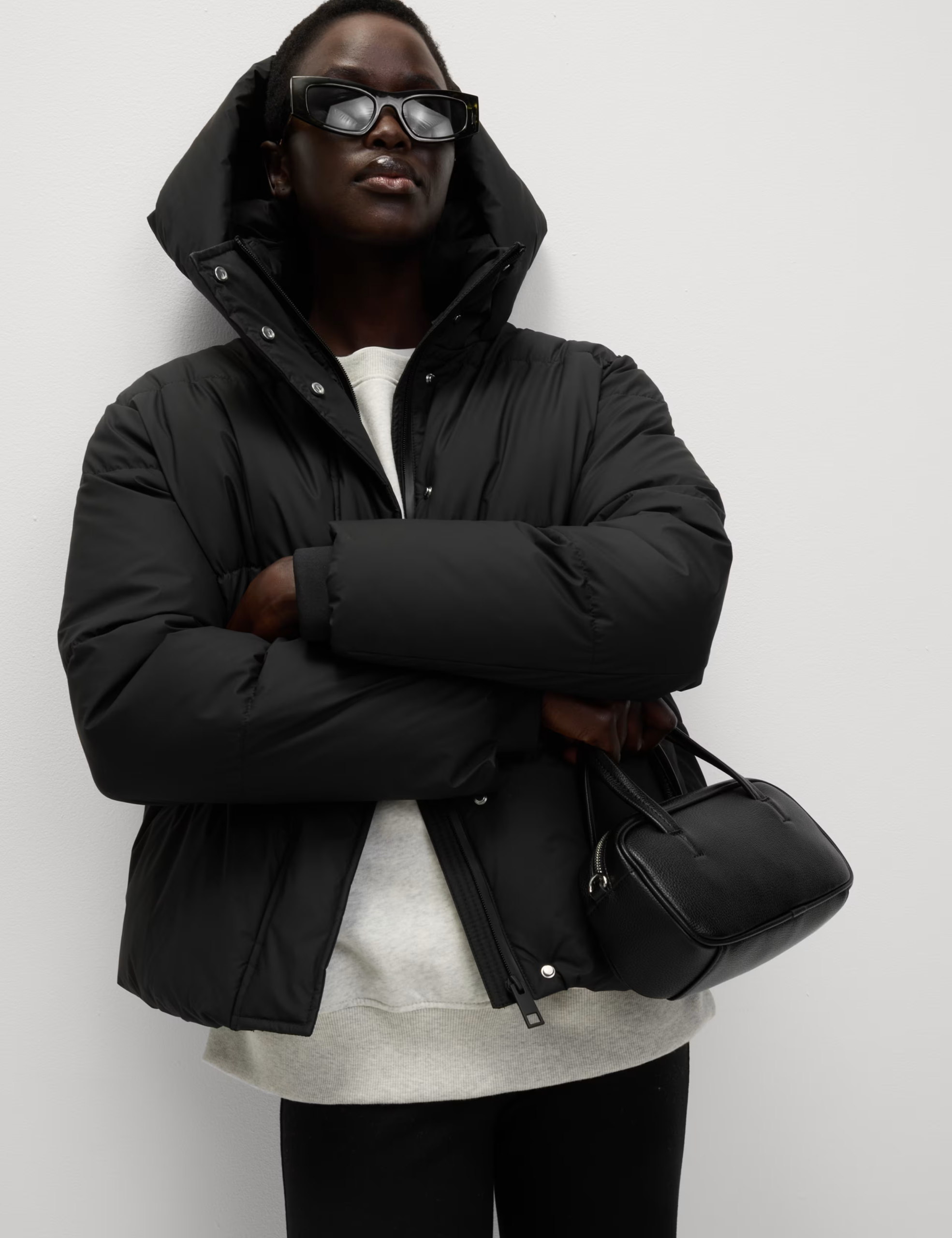 Lightweight Hooded Rubber Duvet Jacket with Funnel Neck - Image 11