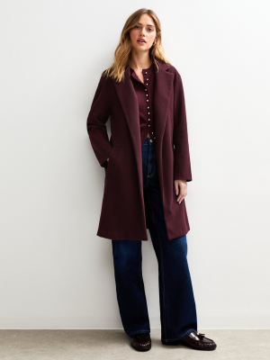 Women’s Dark Burgundy Tailored Coat – Elegant Unlined Lightweight Long Overcoat