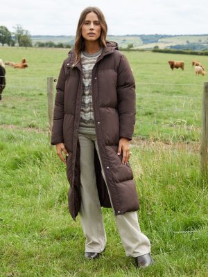 Women’s Chocolate Maxi Puffer Jacket – Warm Oversized Winter Coat