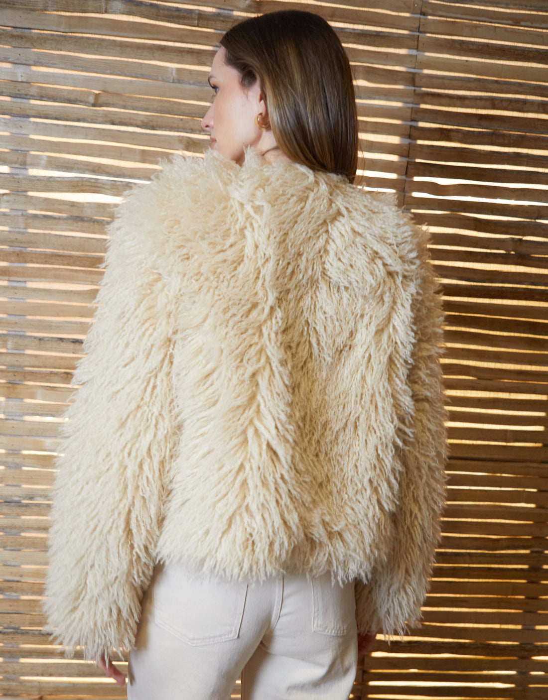 Women’s Stone Mongolian Faux Fur Coat – Luxe Soft Longline Outerwear - Image 2