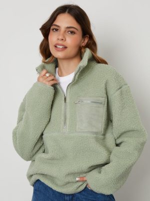 Women’s Sage Half-Zip Borg Fleece – Cozy Warm Pullover Jacket