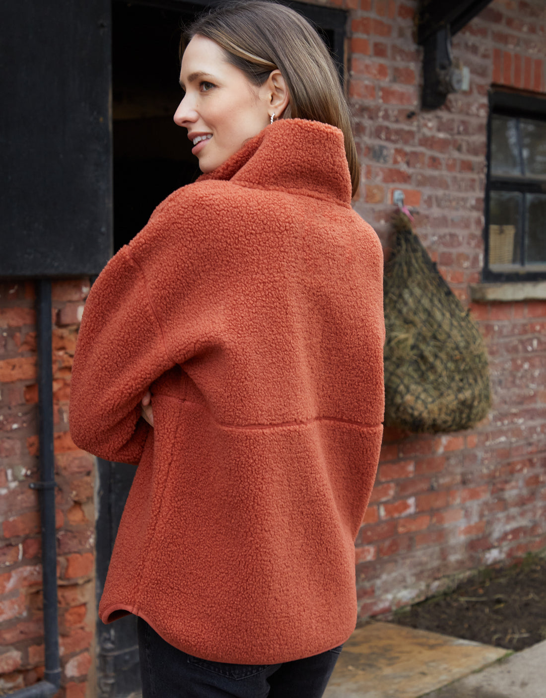 Women’s Rust Half-Zip Borg Fleece – Cozy Warm Pullover Jacket - Image 3