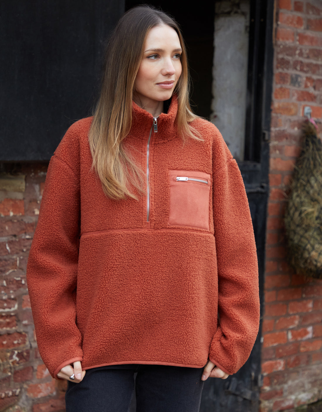 Women’s Rust Half-Zip Borg Fleece – Cozy Warm Pullover Jacket - Image 4