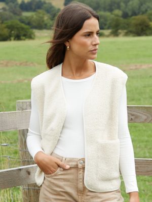 Women’s Cream Reversible Fleece Borg Gilet – Cozy Lightweight Vest