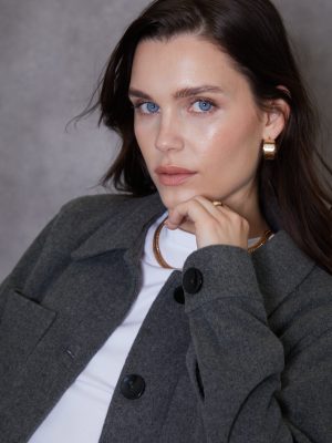 Women’s Charcoal Cropped Brushed Jacket – Soft Lightweight Outerwear