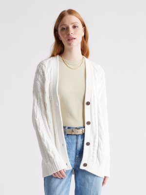 Women’s Organic Cotton Oversized Cable Cardigan – Cozy Eco-Friendly Knitwear