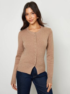 Women’s Beige Crew Neck Compact Knitted Cardigan – Lightweight Everyday Knitwear