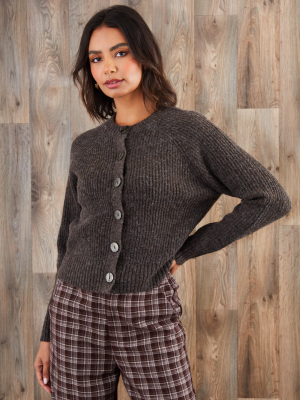 Women’s Chocolate Brown Chunky Knit Button-Up Cardigan – Cozy Oversized Sweater