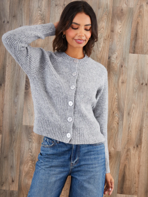 Women’s Grey Chunky Knit Button-Up Cardigan – Cozy Oversized Sweater